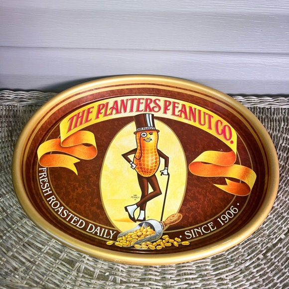 Vintage Metal Planters Peanut Company Advertisement Oval Shaped Serving Tray - Picture 2 of 7